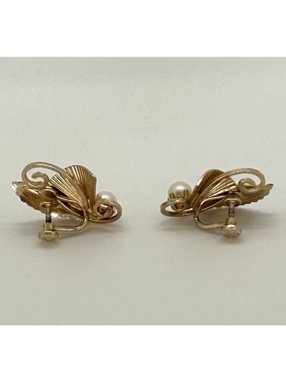 Vintage Loran Sim Faux Pearl Leaf Design Screw Back Earrings 1/20 12k Gold Fille - Picture 3 of 8